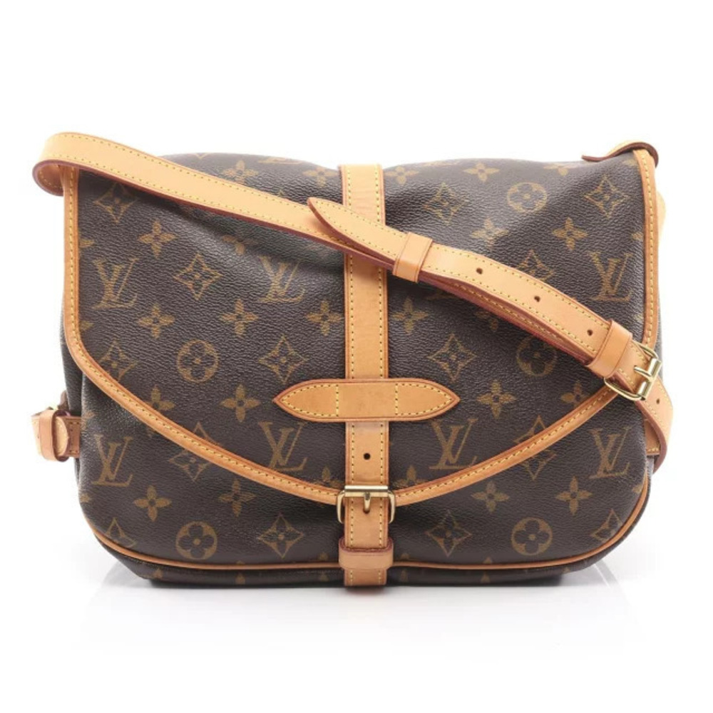 Louis Vuitton Saumur Monogram Shoulder Bag Canvas Leather Brown